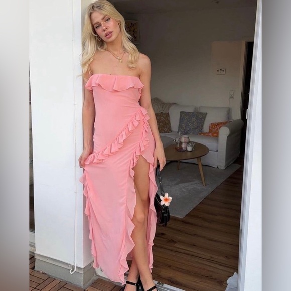 NWOT House of CB Sarina Apricot Ruffle Maxi Dress - Picture 8 of 14